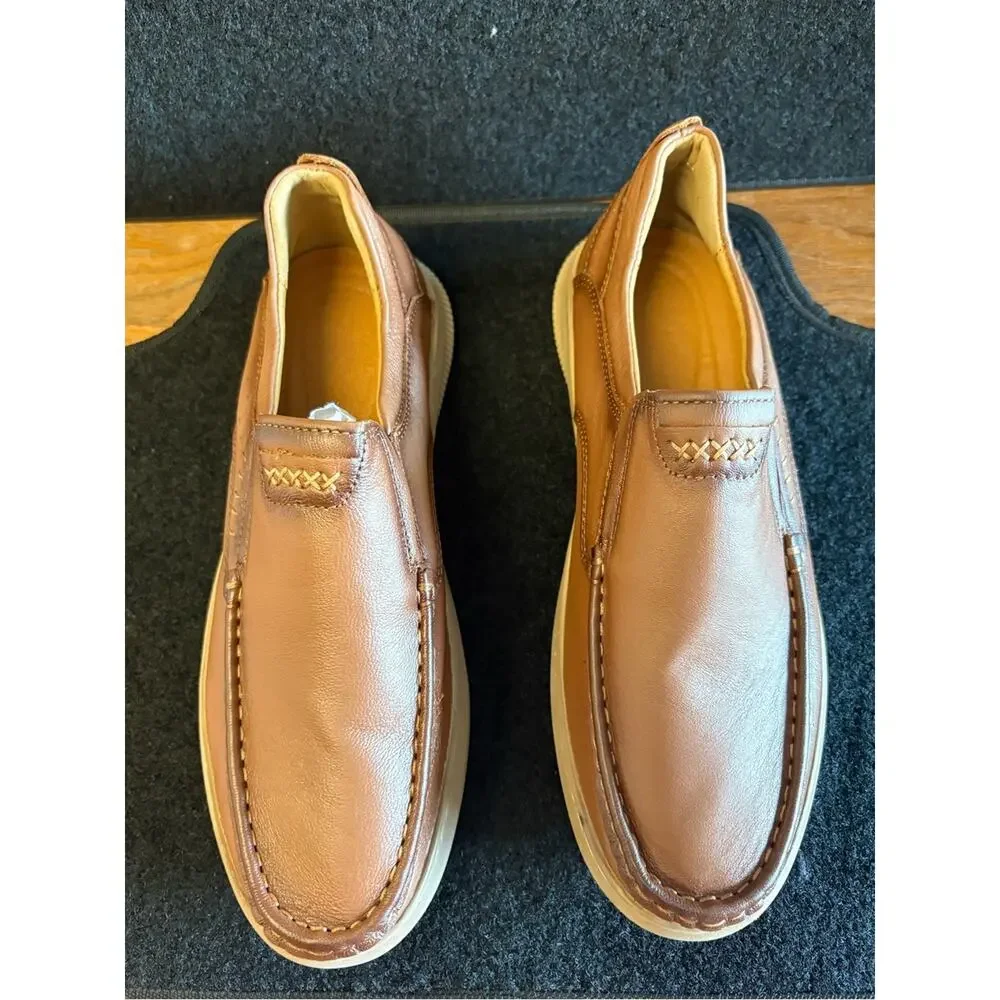 Men’s Brown Leather Slip-On Loafers Casual Comfort Shoes Size 12.5